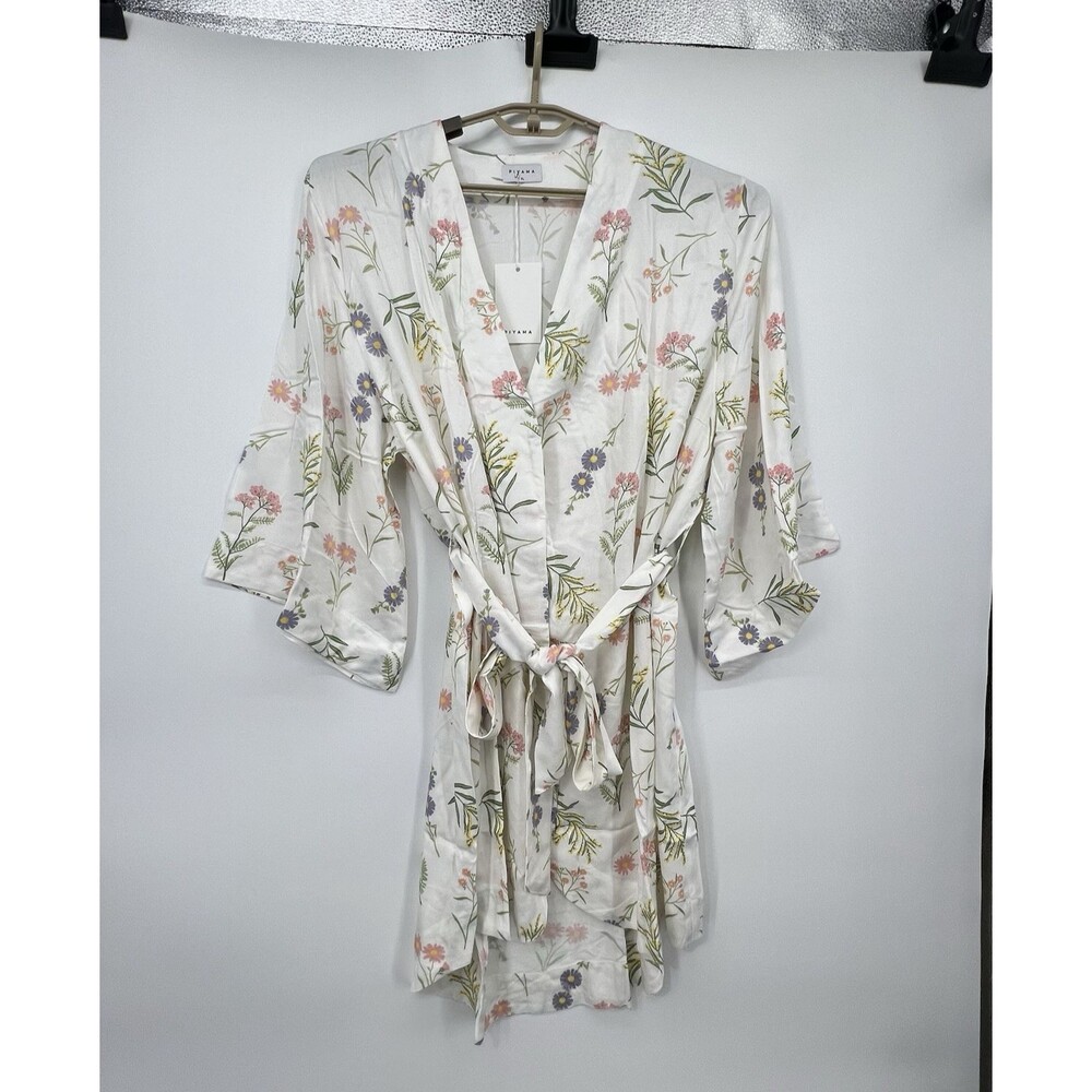 Piyama Womens Short Kimono Robe Sz XL Wild Flower Bloomcore Spring Romantic